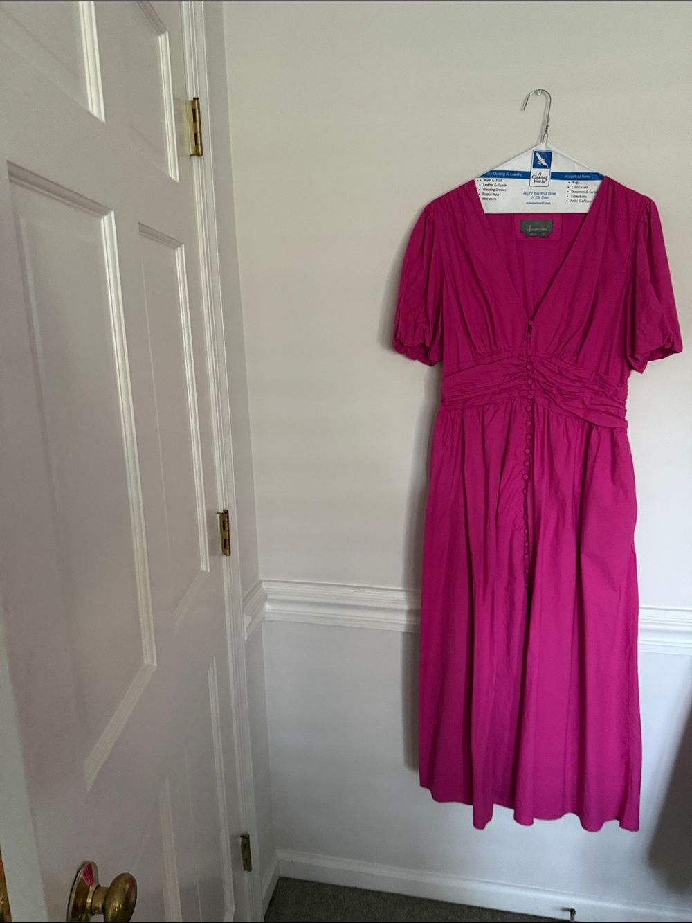 Bright Fuchsia V-Neck Midi Dress